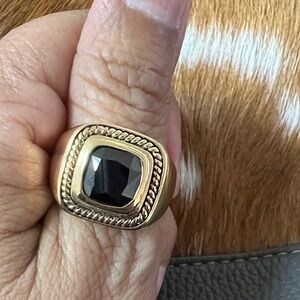 Men’s Gold Tone Onyx Signet Ring Size 13 #131